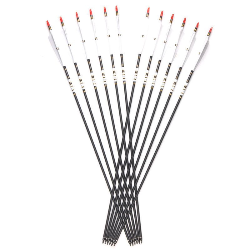 12PCS 31"Archery Carbon Arrows Shaft SP500 W/Turkey Feather F Recurve Bow Hunting