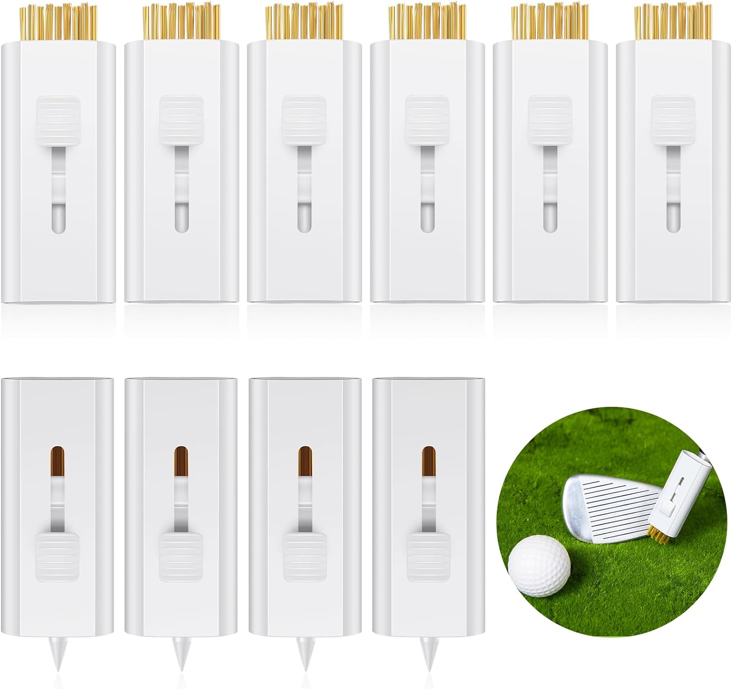 10 Pcs Pocket Retractable Golf Club Brush Double Side Golf Club Groove Cleaner Mini Golf Brush Tool Bristle Golf Wire Brush for Men Women Friends Golfer Golfing Cleaning Accessories Gifts, White