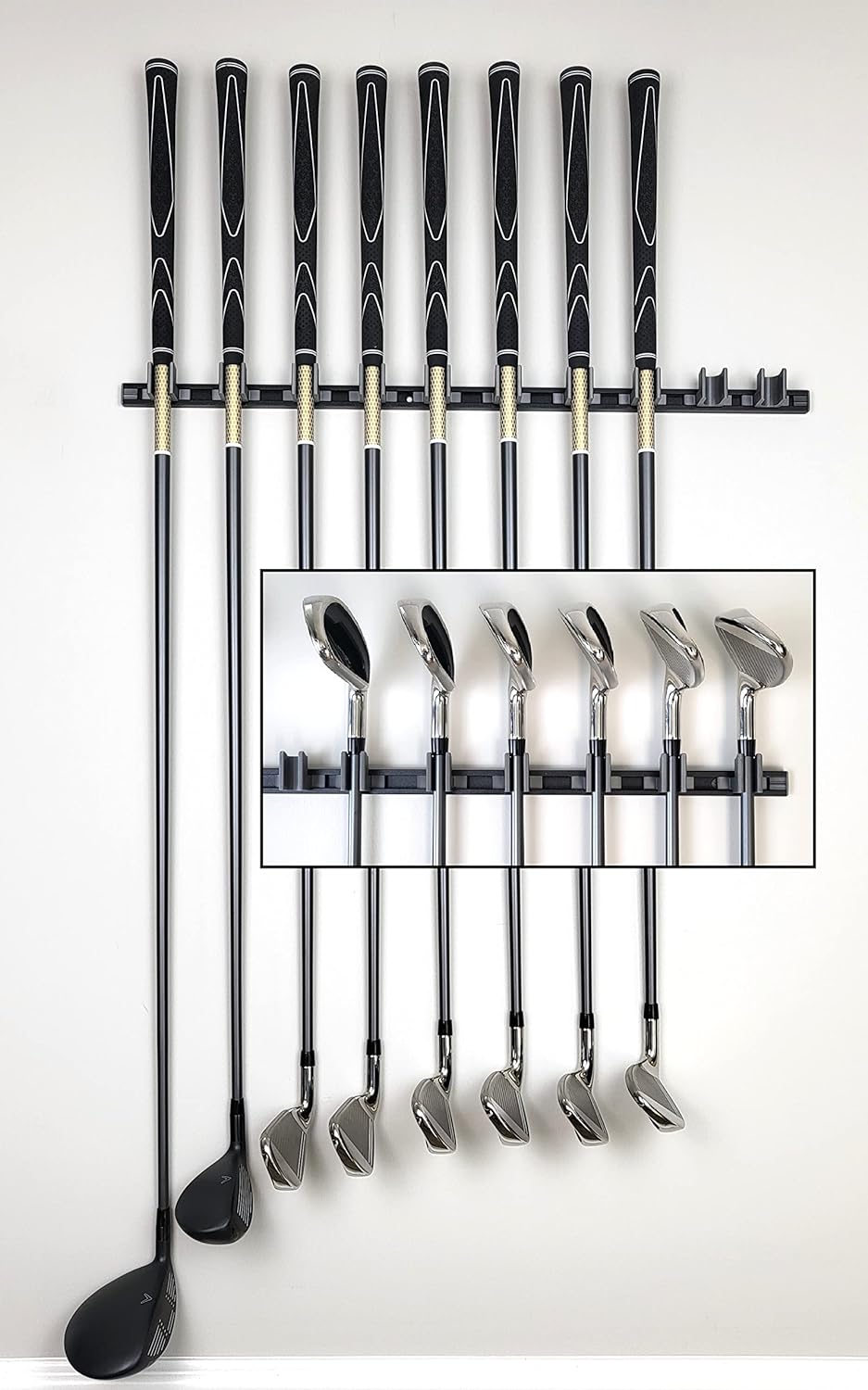 10 Golf Club Holders on 24" Rack, Wall Display, Wall Hanger, Rack, Mount, Organizer