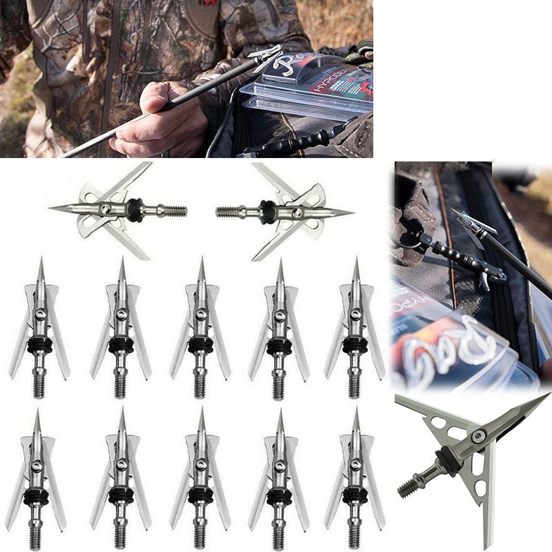 12PCS 2 Blade Archery Hypodermic Broadheads 2" Dia Expandable Arrowheads
